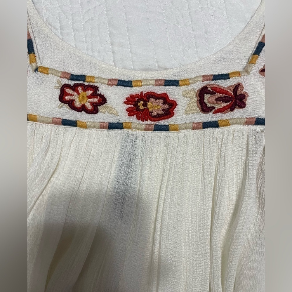 ban jara Boho Festival Embroidered Peasant top White SZ Small - Picture 8 of 14